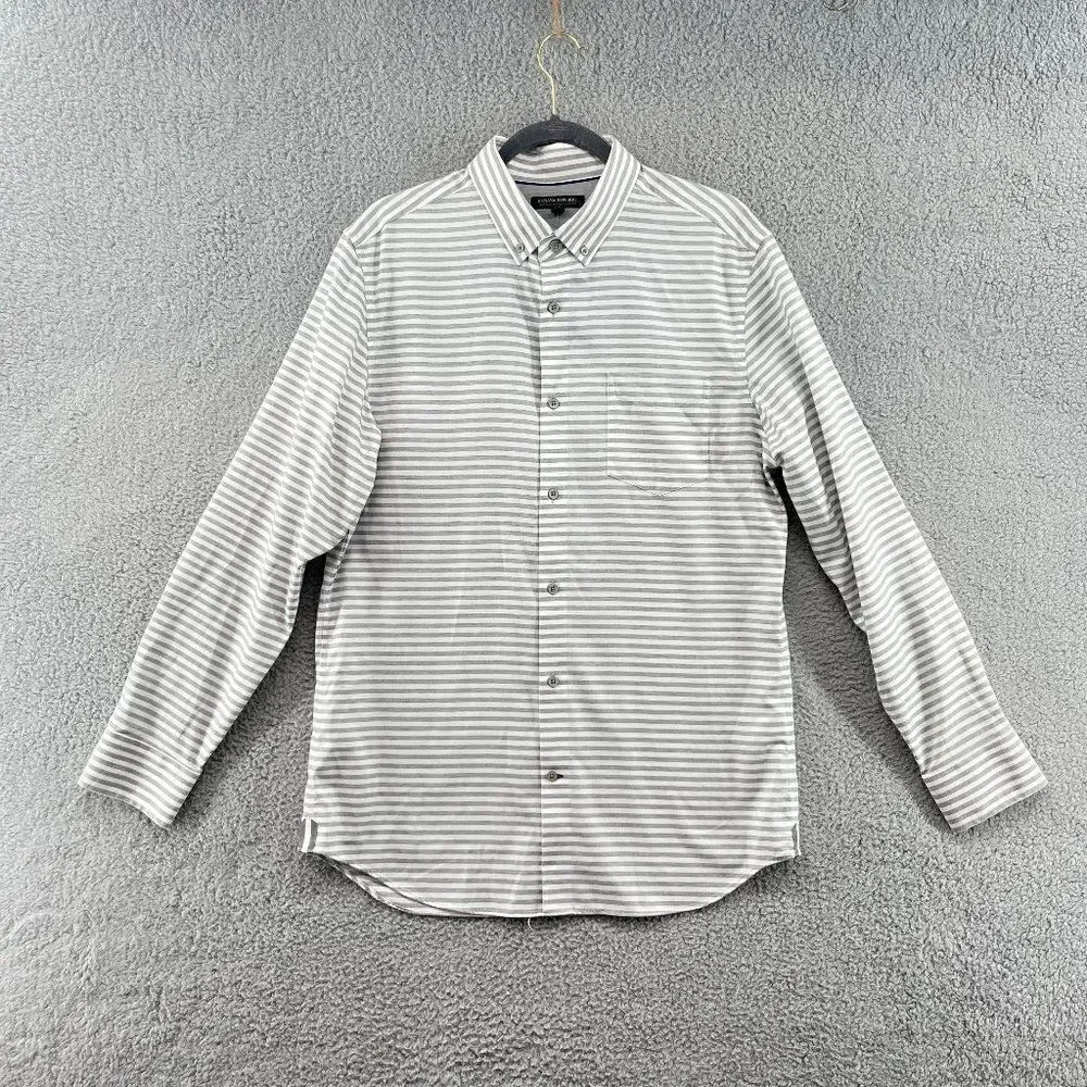 Banana republic button down shirt mens large gray white stripe NEW